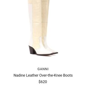 GANNI Nadine Croc two tone over the knee thigh boots white cream western cowgirl